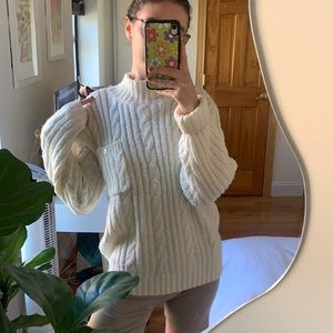 White Cable Knit Mock Neck Sweater